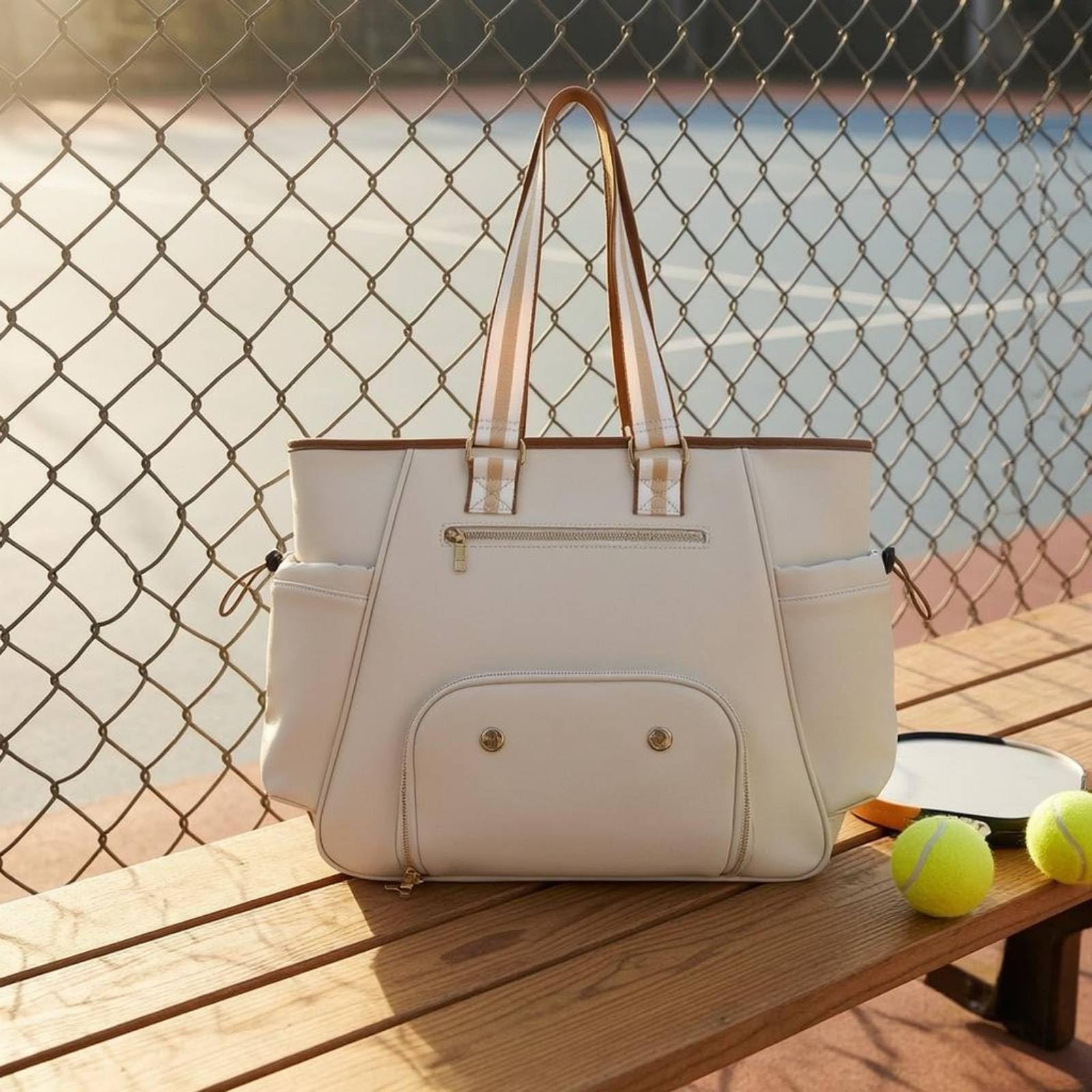 Borsa Sportiva Porta Racchette Borsa Tennis Borsa Pickleball Borsa Allenamento in Pelle PU con Scomparto Principale Capiente Laterali Adatta a Campo Palestra Viaggi Sportivi