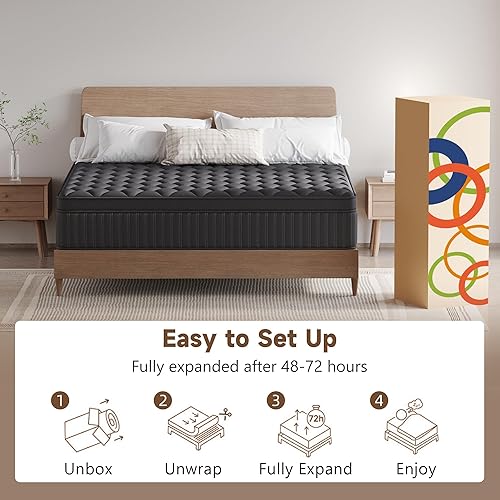 Miniatura 8 de Colchón individual híbrido de firmeza media de 12 pulgadas en una caja, resortes individuales para alivio de presión y aislamiento de movimiento