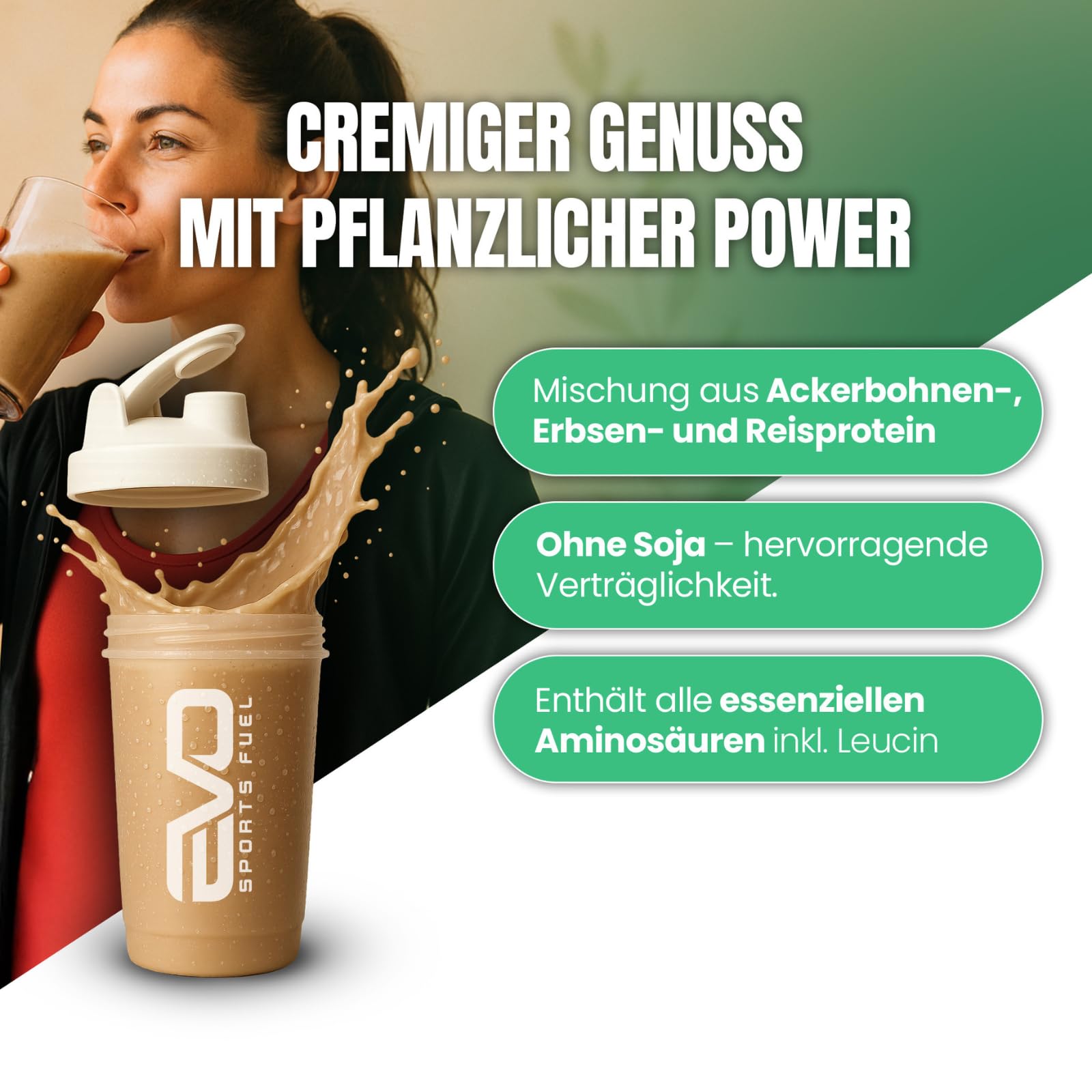 EVO SPORTS FUEL Veganes Proteinpulver Matrix | Schoko | 800g | Eiweißpulver mit 3g Leucin pro Portion für eine maximale Proteinsynthese | geprüfte Qualität | Made in Germany
