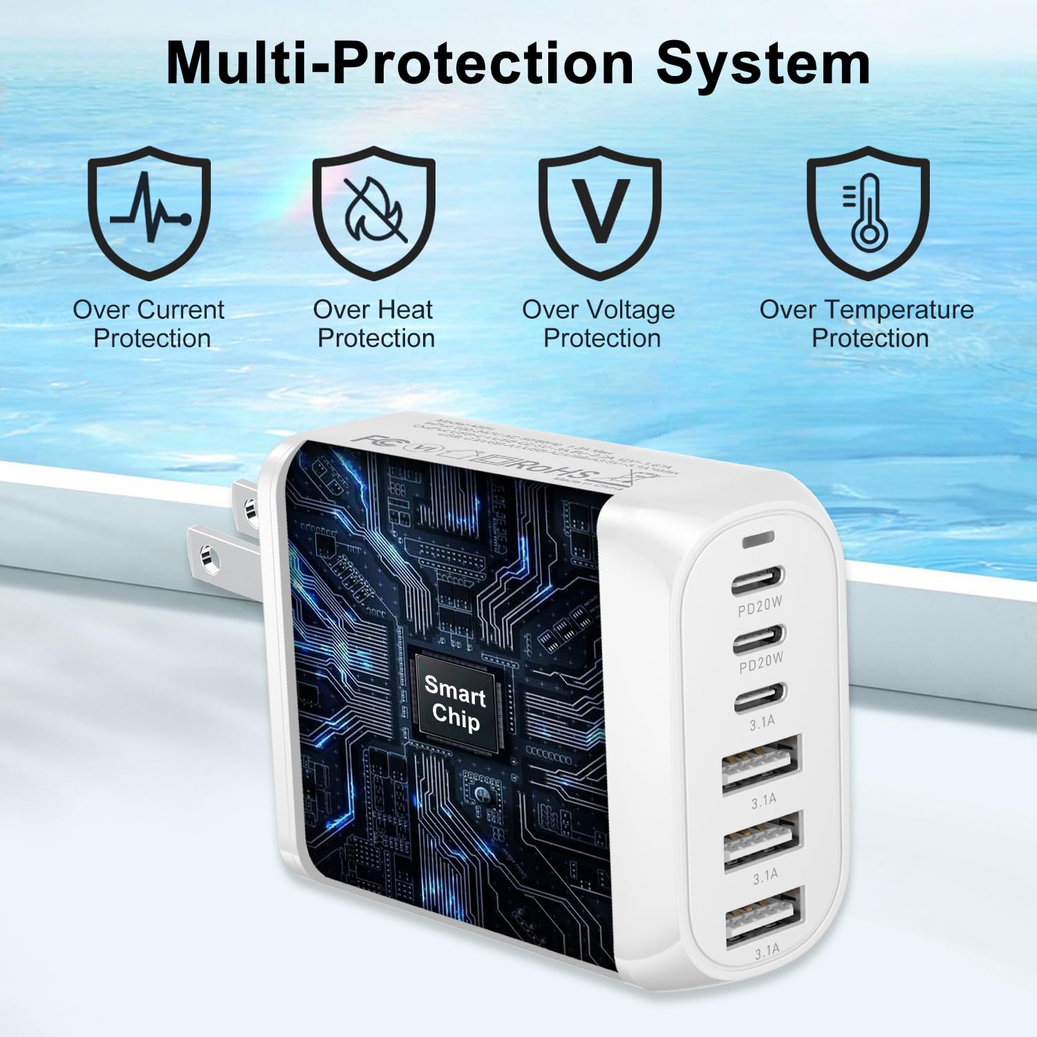 Caricatore Viaggio USA 60W Adattatore Presa USA 3 USB-C 3 USB-A Spina Tipo A/B per Canada Messico Giappone