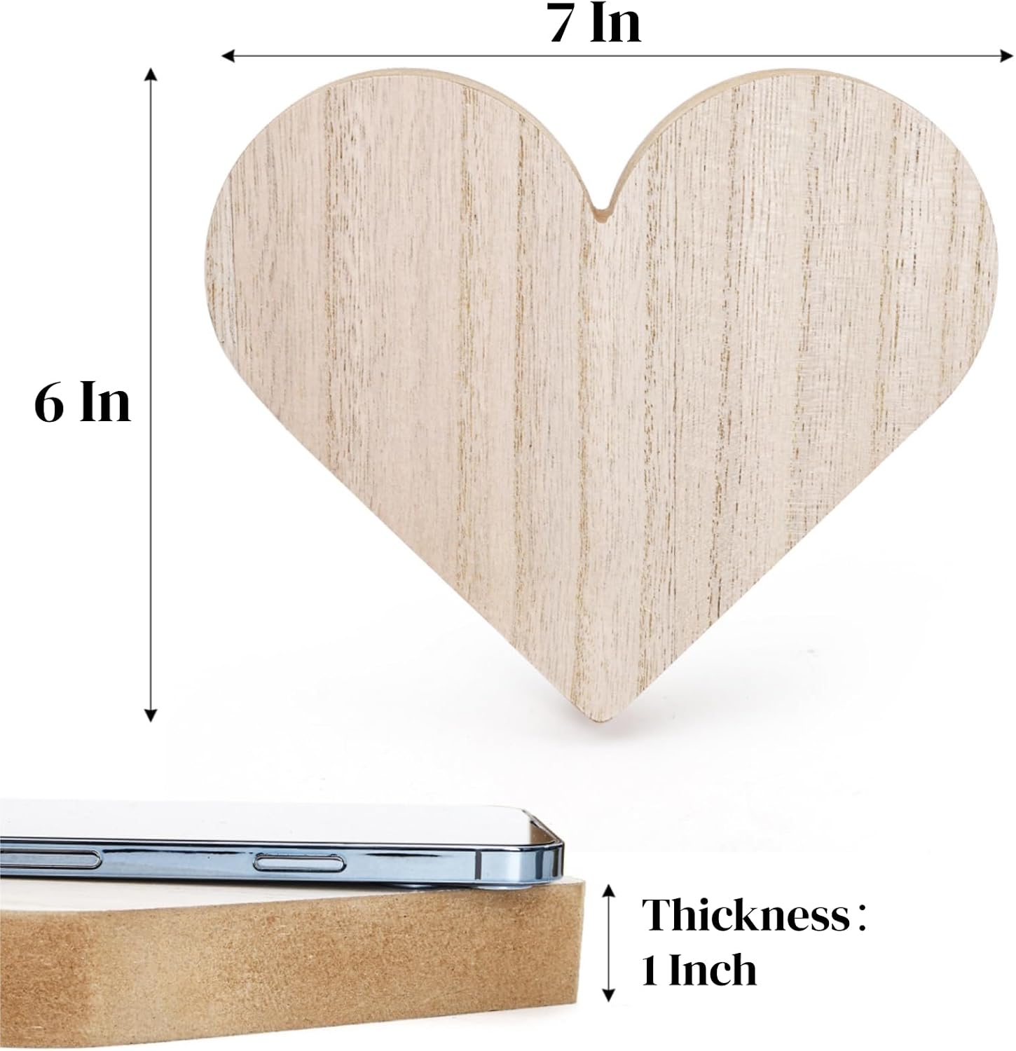 Eorbow 10 Pack 7" Wood Hearts for Crafts, Thick Wooden Blocks Freestanding, Natural Unfinished Heart Signs Slices for Valentine DIY Painting & Wedding Decors