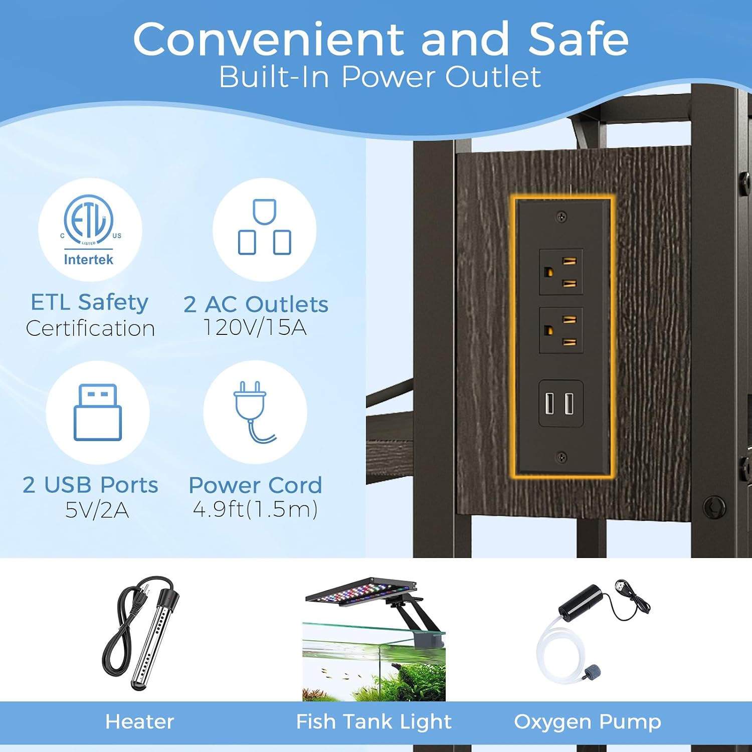METYERRY 20-29-37 Gallon Fish Tank Stand with Power Outlet,Adjustable Aquarium Stand, Heavy Duty Terrarium Stand,Metal Frame Reptile Turtle Tank Stand Suitable for Home Office,600LBS Capacity, Black