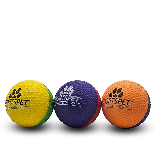 Foto 2 de 2 de SPORTSPET Pelotas para Perros de Caucho Natural de Alto Rebote (Paquete de 3 con hoyuelos de Alto Rebote) (61…