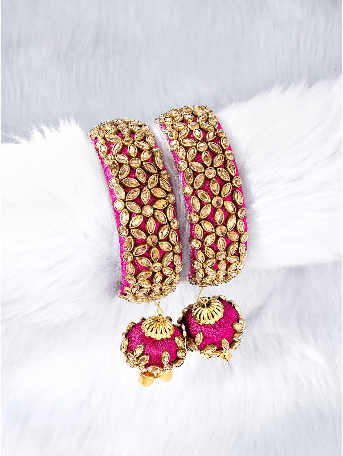 Aheli Cream Indian Traditional Kada Bangle Bracelet with Hanging Wedding Engagement Jewelry Gift for Women