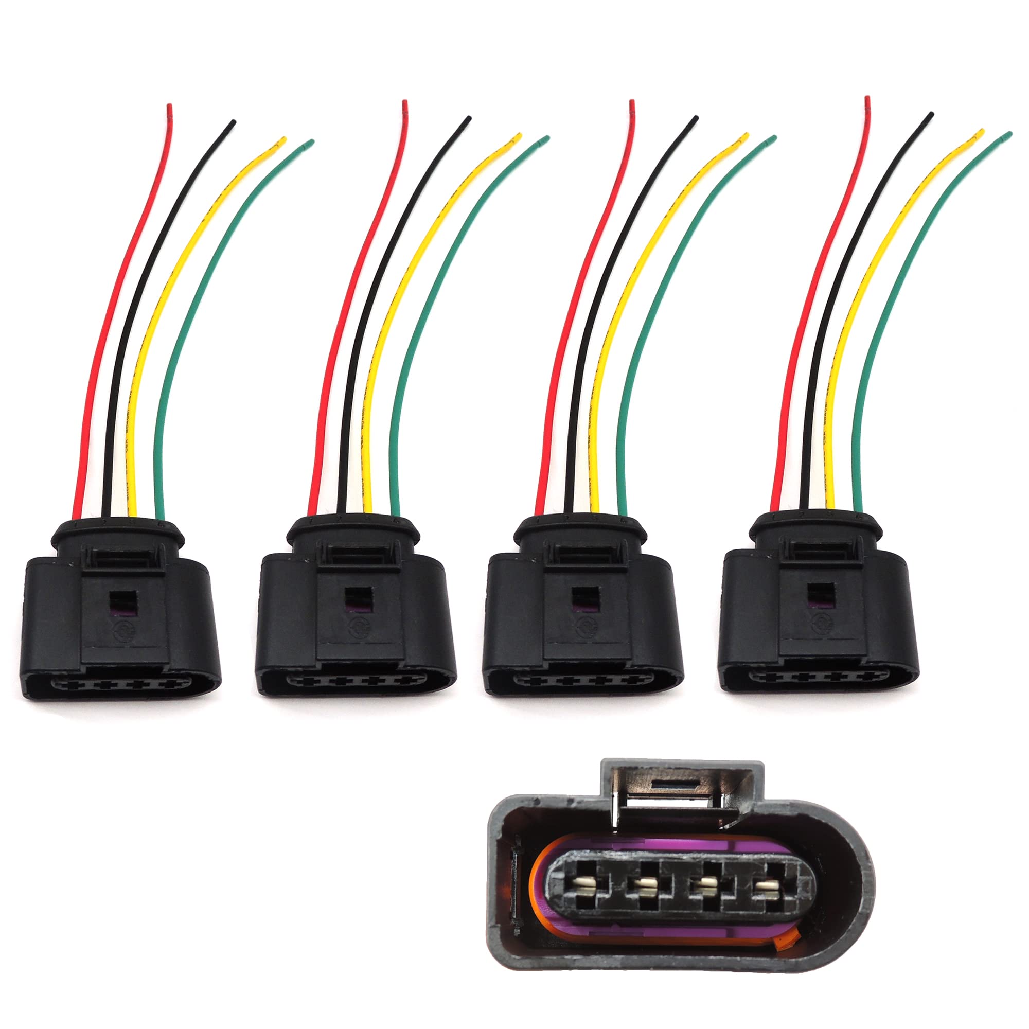 HiSport 4Pcs Ignition Coil Female Connector Plug Harness Pigtail - 1J0973724 Compatible with Audi VW Jetta Passat
