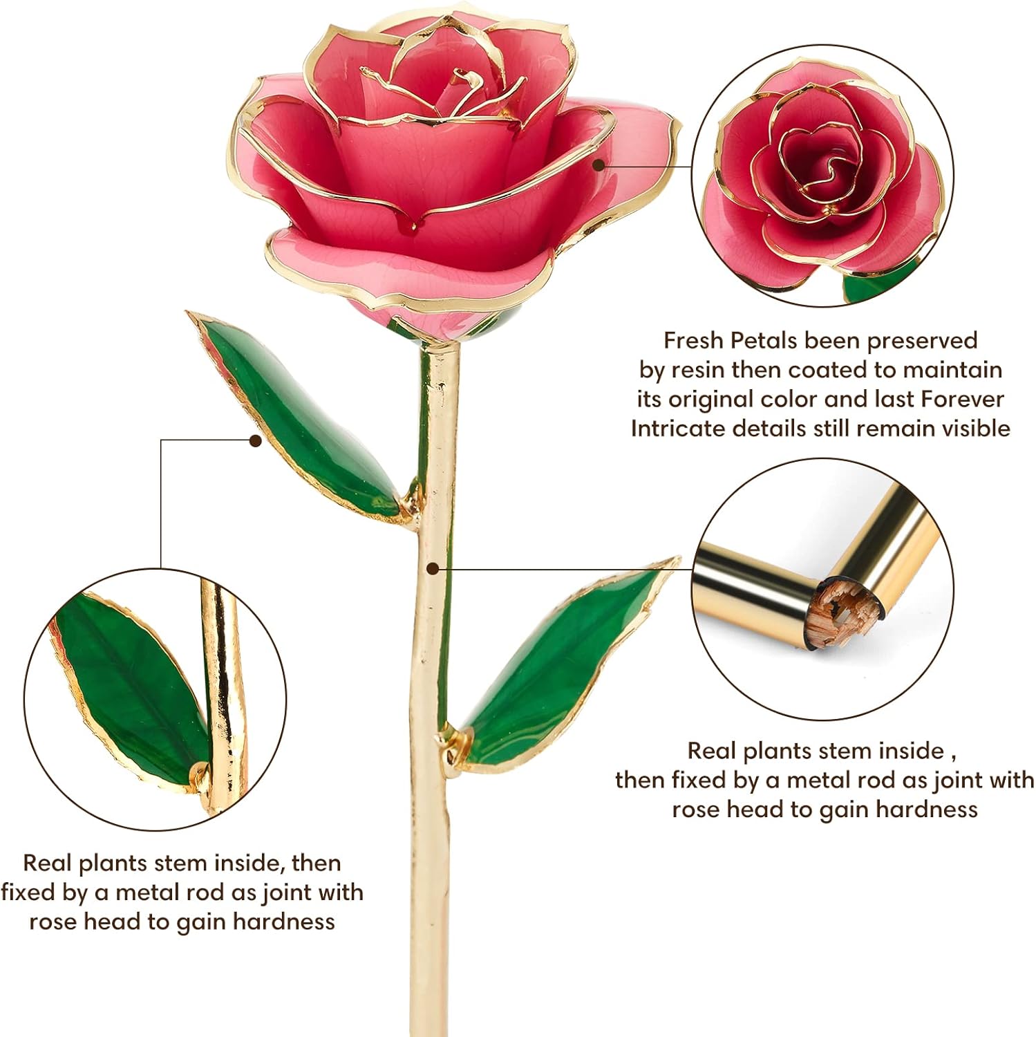 Gold Dipped Infinity Rose Last Forever Flower Decor, Birthday Gift for Women in Her Birthday Valentines Day Mothers Day, Resin Preserved Rose | Anniversary Present for Mom (Pink) - Image 3