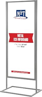 M&T Displays Metal Eco Info Board Silver 22x68 Inches Slide-In Poster Sign Holder 1 Tier Double Sided Floor Standing Pedestal Advertising Display with Backing and Anti-Glare PET Cover