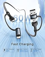 Vista 7 de Cable de carga 4 en 1, adaptador USB C Lightning USB C a USB C 60W PD [carga rápida y sincronización de datos] Cargador múltiple 4 en 1 para iPhone