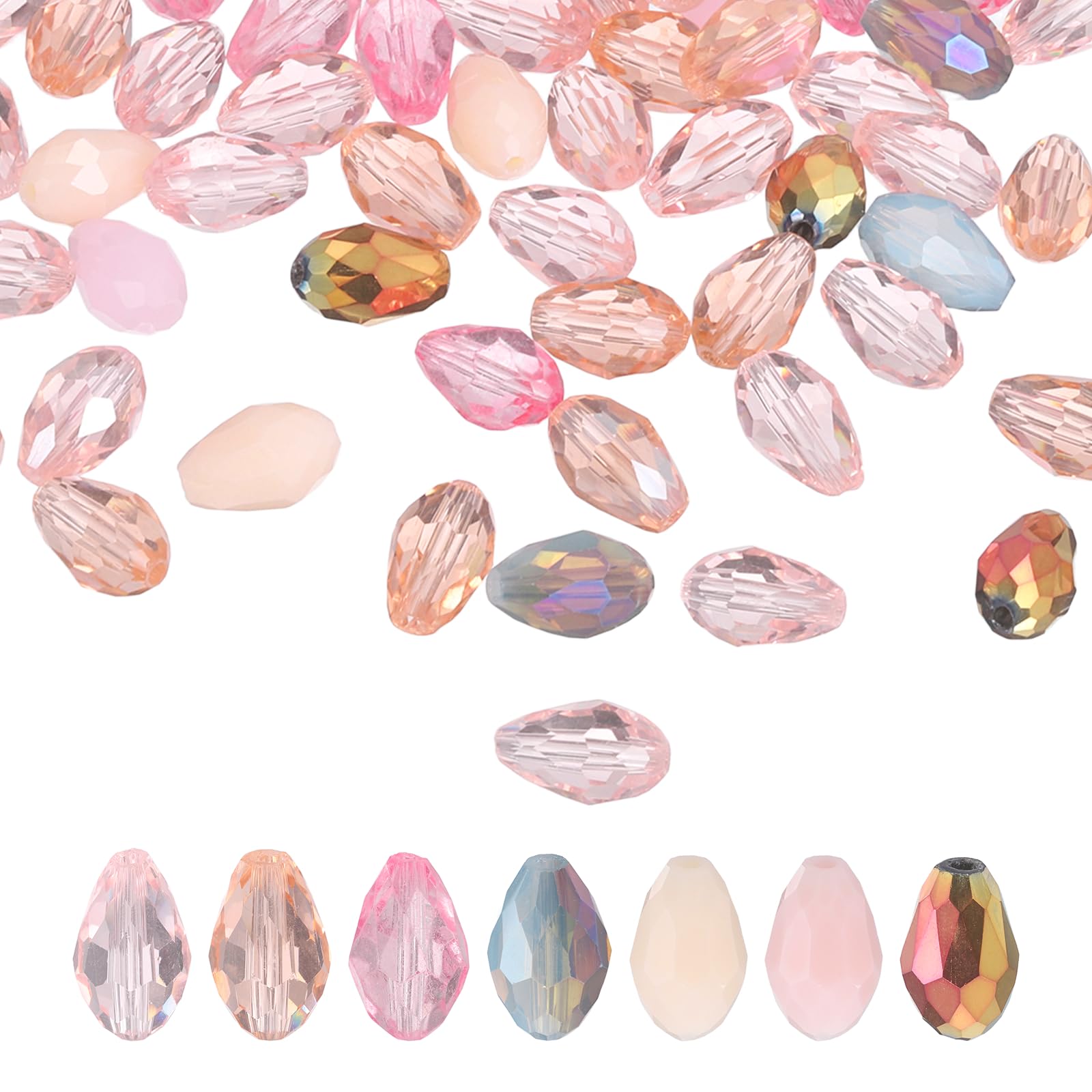 sourcing map 100 PCS Teardrop Crystal Glass Beads, 8x12mm Faceted Shape Crystal AB for Necklace Bracelet Earrings DIY Jewelry Crafts Making Supplies, Pink — image 1