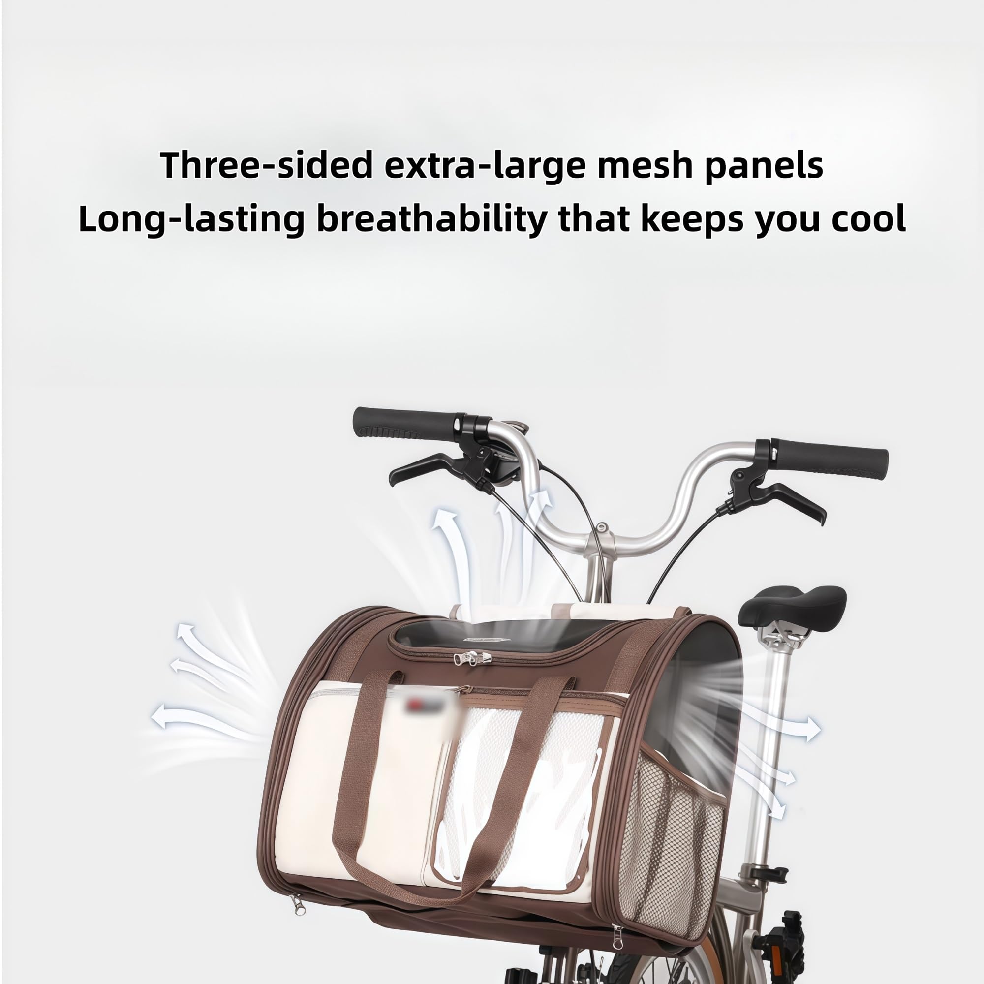 Przedni kosz dla zwierząt, Rowerowy transporter dla zwierząt, łatwy montaż, otwory na zamek błyskawiczny po obu stronach, oddychający (czarny)