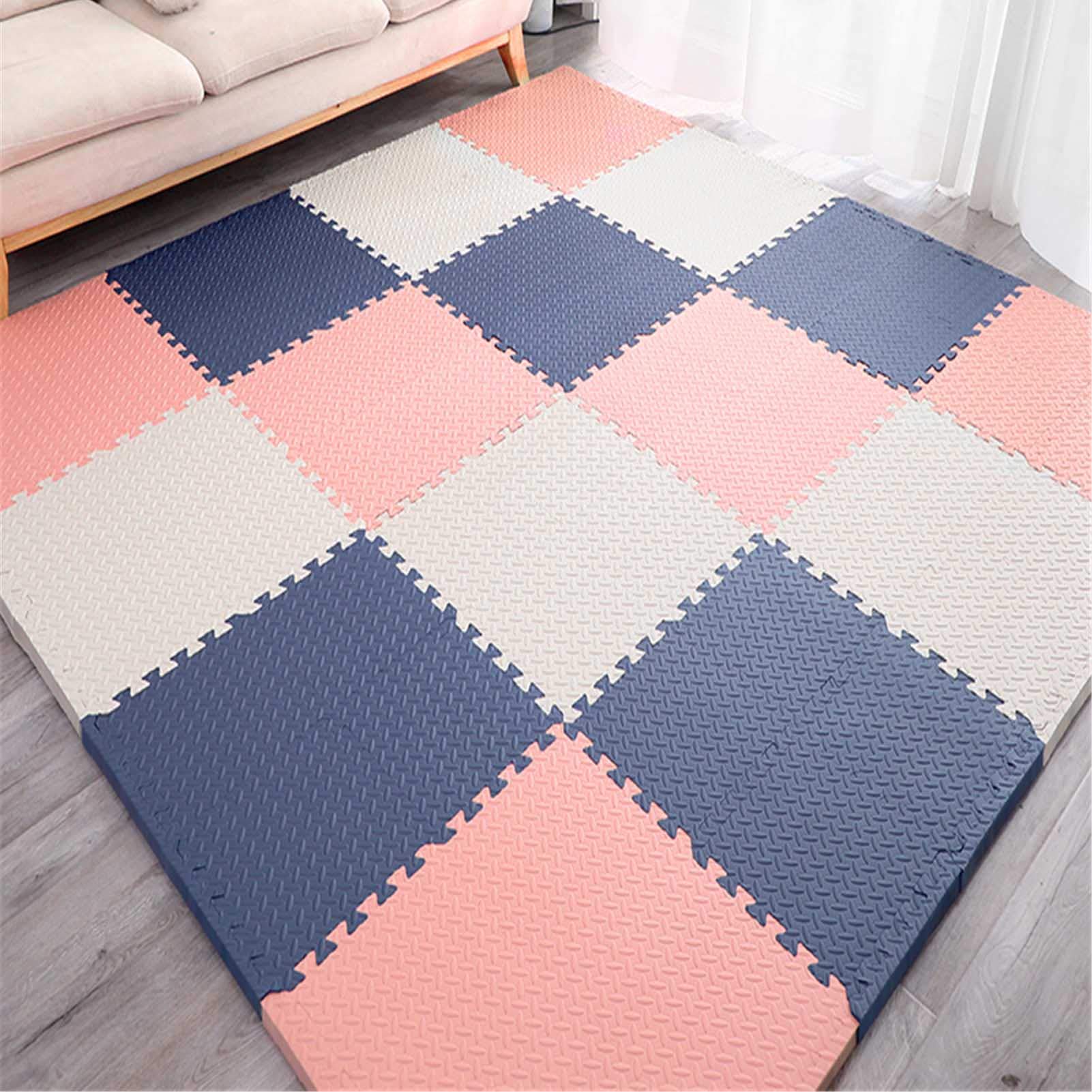 Tappetino da Gioco in Schiuma Ad Incastro, Tappetino per Gattonare Puzzle per Bambini, Adatto per Palestra, Area Giochi per Bambini Esercizio Fisico,White+Pink+Dark Blue,16