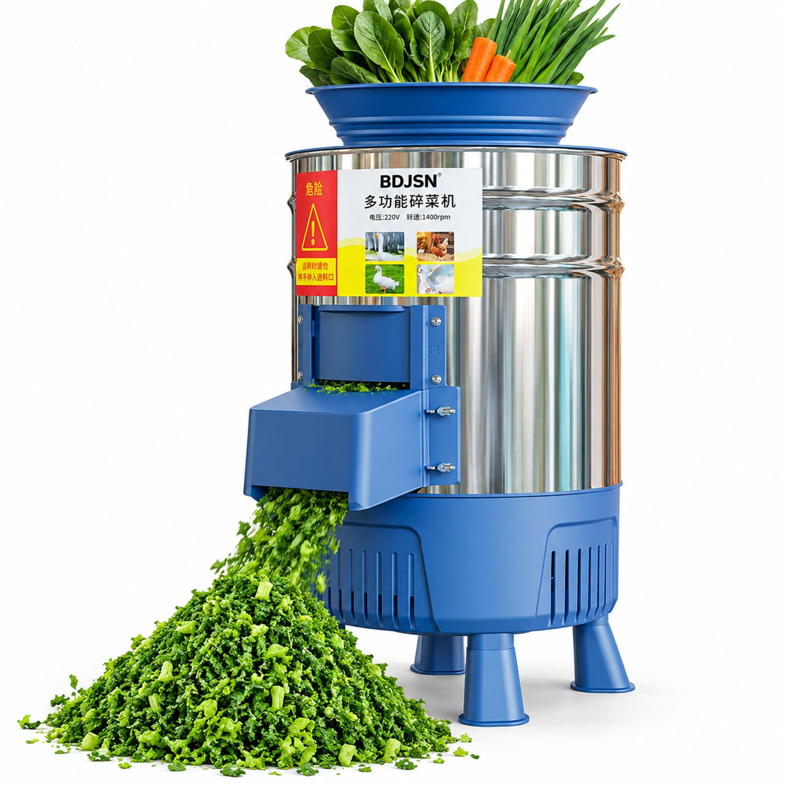 1800w Elektrischer Häcksler Für Grünfutter, 1400 U/min Gemüsehäcksler Mit Edelstahlbehälter, 30 Cm Einfüllöffnung, Futterschneider Für Gras, Maisstängel, Gemüse Und Tierfutter