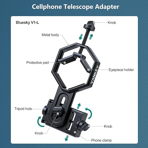 Miniatura 3 de VANKEY Soporte de teléfono para telescopio grande, adaptador de teléfono de metal para telescopio, monocular, binocular, compatible con iPhone,