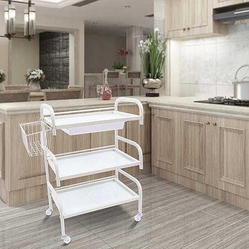 Carrito utilitario de 3 niveles con ruedas, marco de hierro y estante de vidrio, carrito utilitario para restaurante, carrito de servicio de