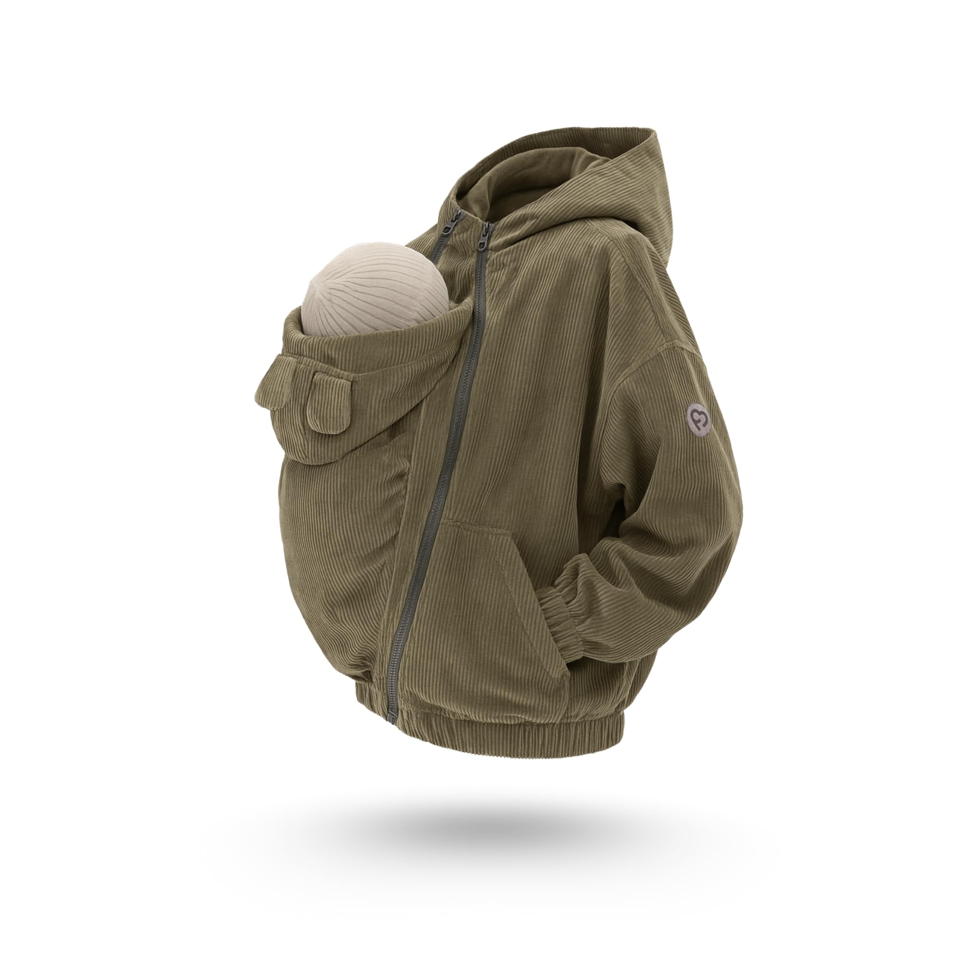 fun2bemum Cordjacke 3 in 1 Tragejacke Baby Umstandsjacke Oversize Herbstjacke für Mama mit Babytrage aus Baumwolle mit Einsatz (Groß, Olive)