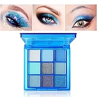 Vista 3 de Paleta de sombra de ojos azul, 9 colores, Mardi Gras Carnival prensado pigmento con purpurina, paleta de sombra de ojos impermeable, paleta