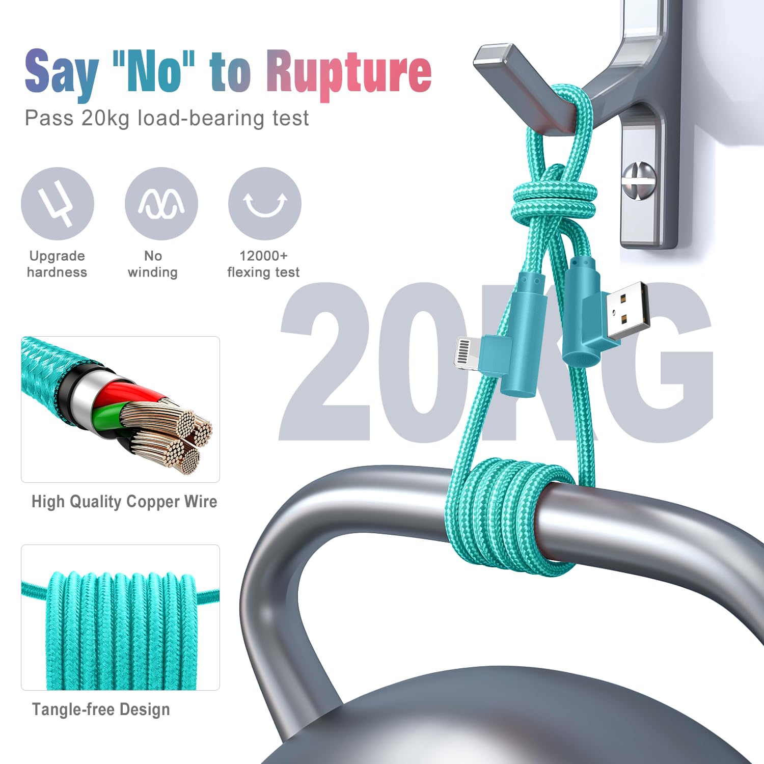 APFEN Cable Lightning para iPhone de 10 pies, paquete de 3 unidades de 90 grados de largo, cable de carga trenzado de nailon resistente, certificado MFi, compatible con iPhone 13/12/11/Pro/X/XS/XR/8/7