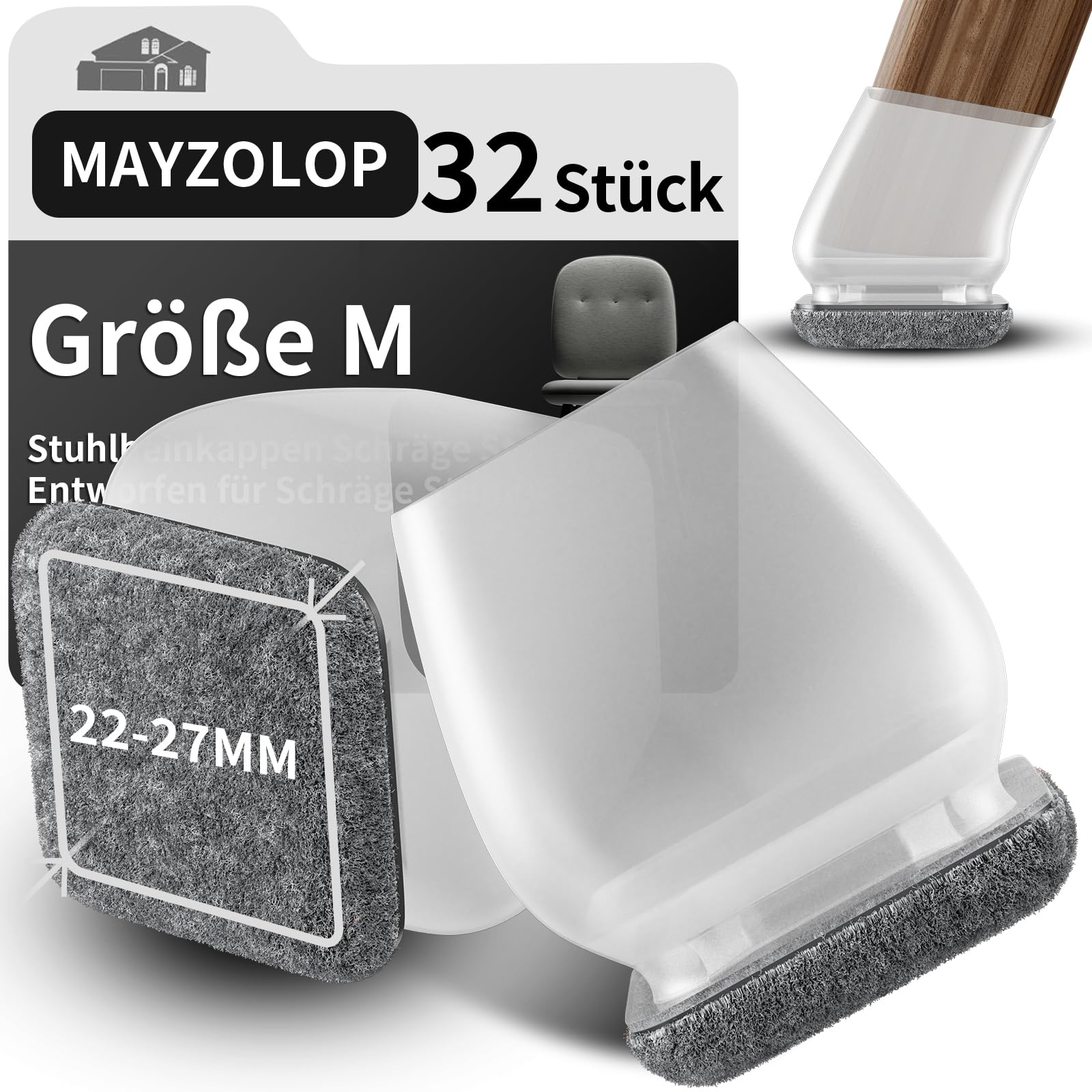 stuhlbeinkappen schräge stuhlbeine mit Filz, Gummi stuhlbeinkappen, Filzgleiter, Möbelmatte Für Hartholzböden 16pcs