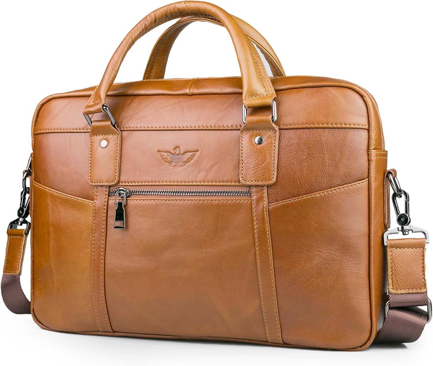 BAGZY Laptop Briefcase 15.6 inches Mens Genuine Leather Shoulder Bag Messenger Handbag Crossbody Business Computer Case Satchel School Rucksack Laptop Bag for Office Work Travel College