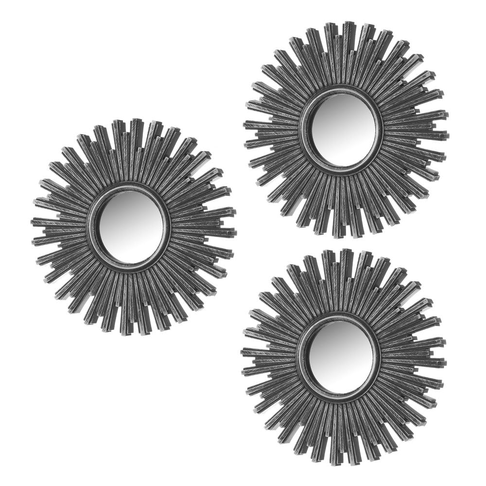 Miroir de soleil pour mur sombre lot de 3 miroirs argentés 25 cm
