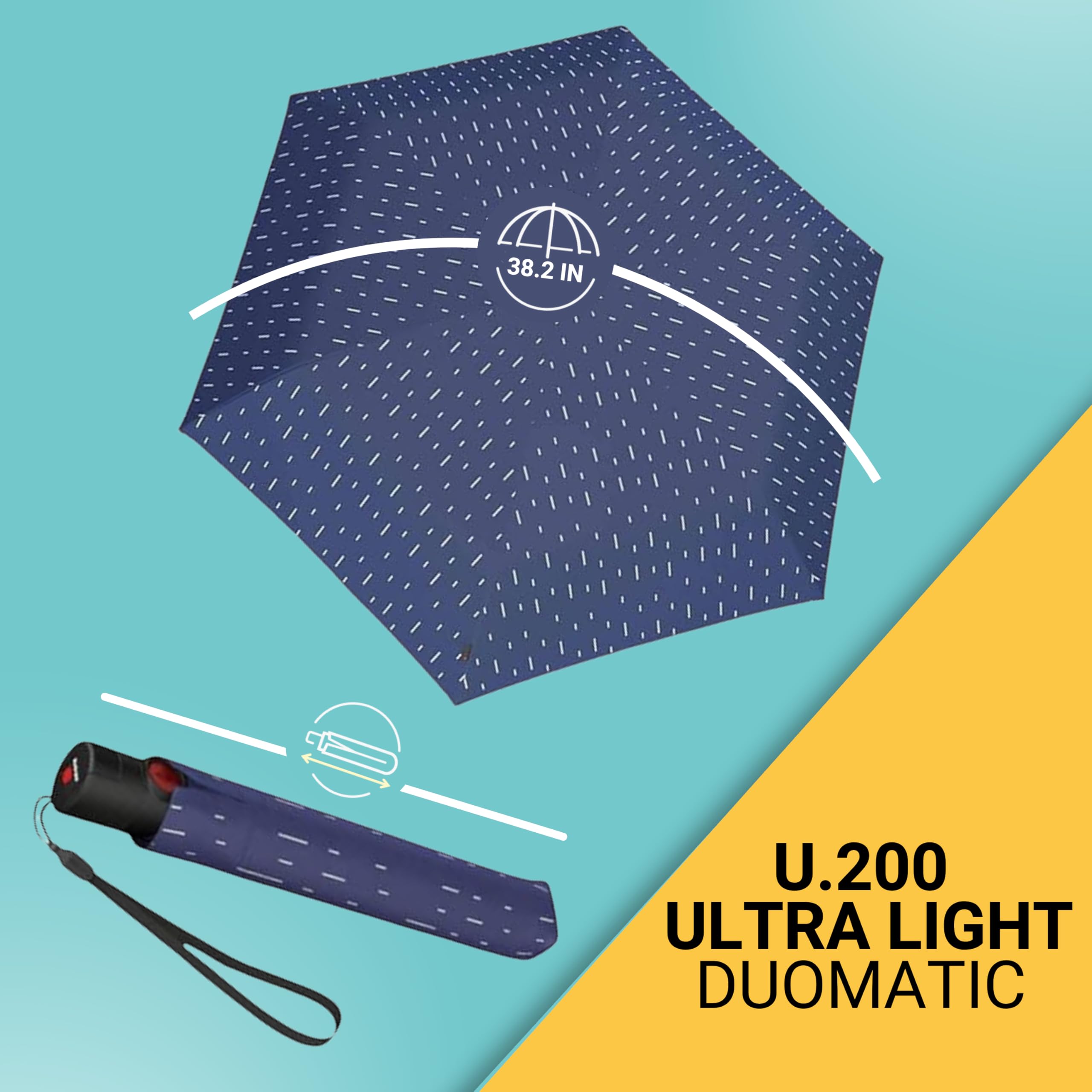 Knirps U.200 Ultra Light Duomatic Automatic Open Rain Umbrella - Compact Windproof Travel Umbrella for Adults - 97cm Diameter Retractable With Carrying Case