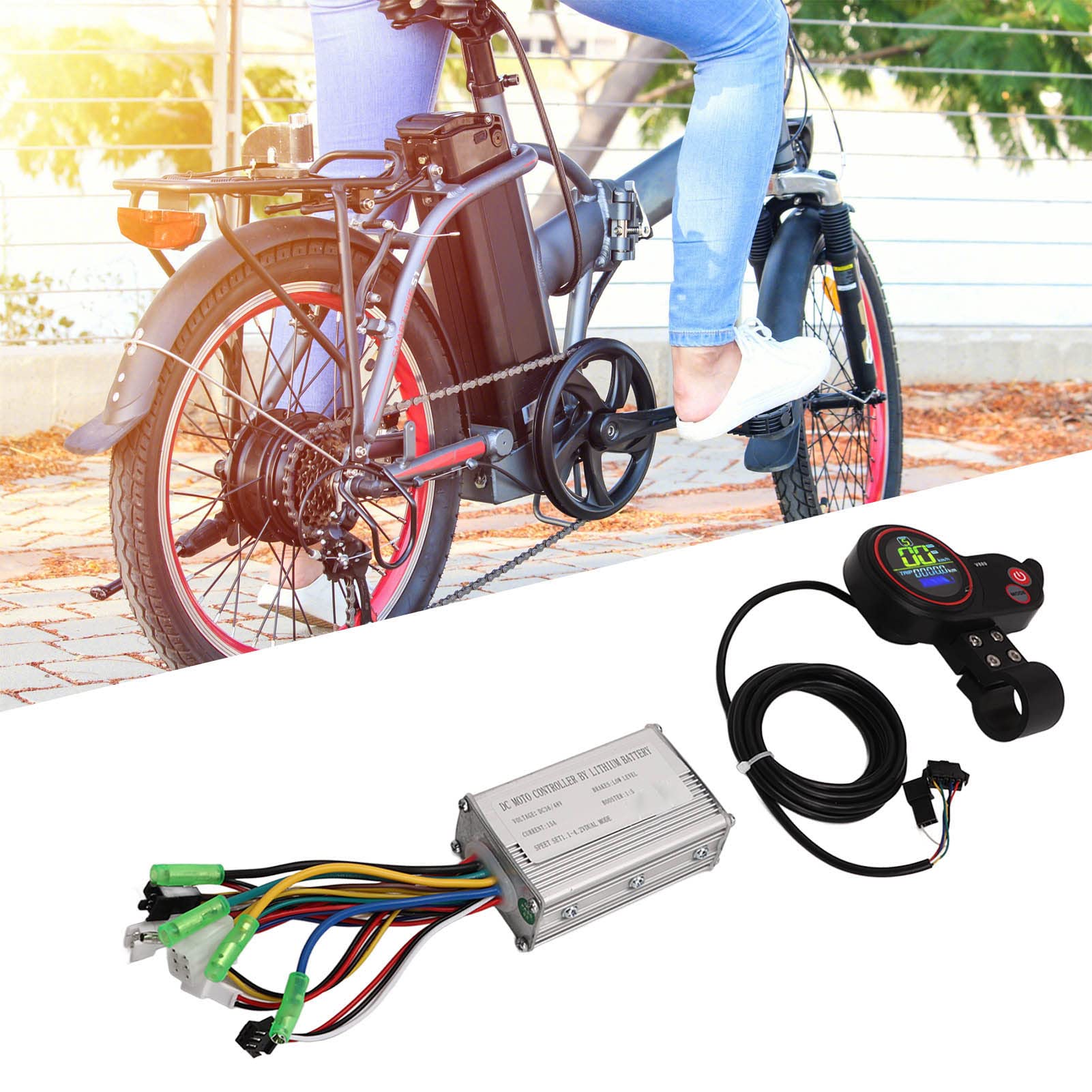Bezszczotkowy kontroler Wangcmcol, do rowerów elektrycznych, do skuterów, moc 36 V 48 V 15 A, zestaw wyświetlacza LCD, kierownica 22,2 mm, wysoka kompatybilność, wydajna