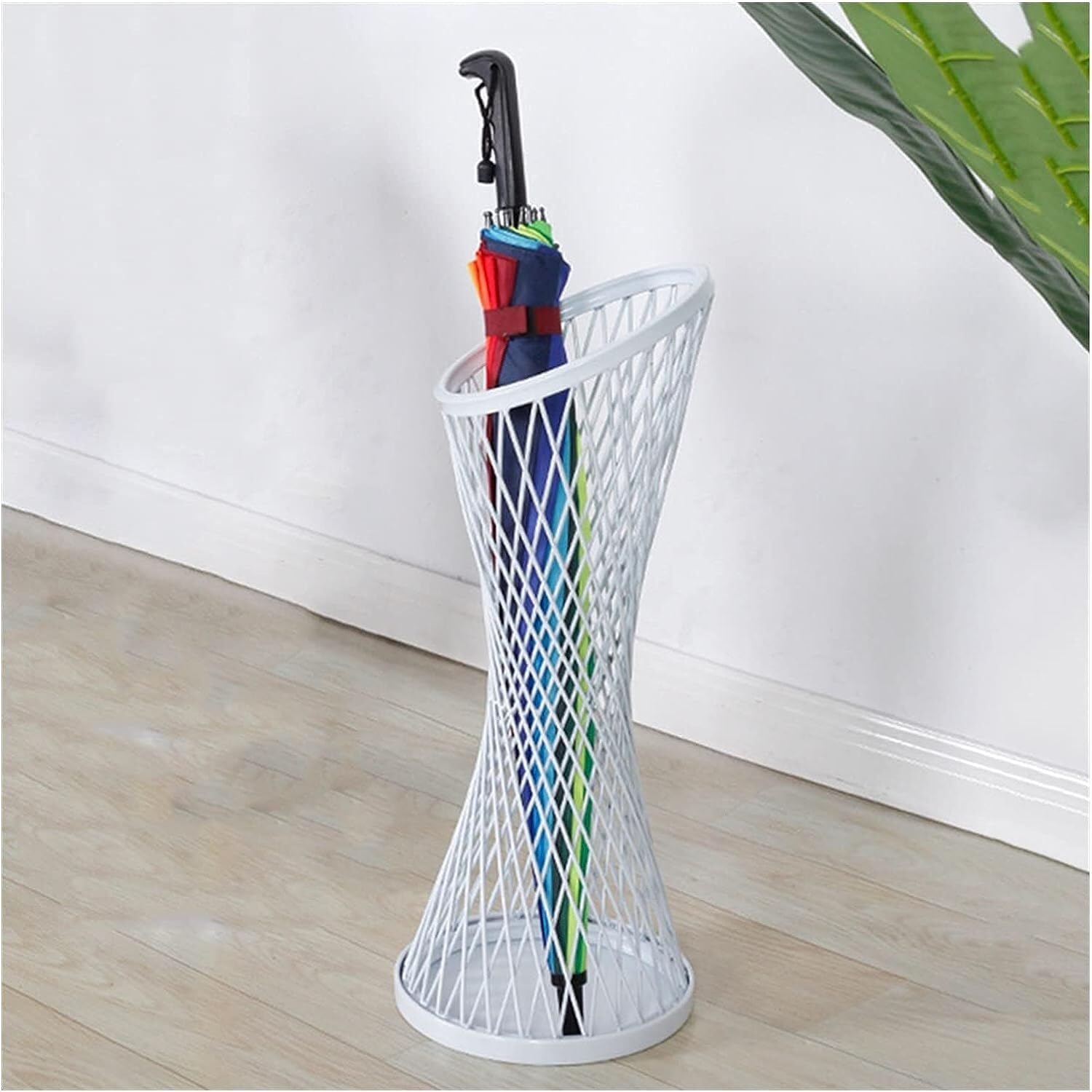 GHHVFEC Metal Umbrella Stand with Drainage Tray & Hook - Stylish Entryway Decor for Office & Hotel Hallways (White, 23x58cm)
