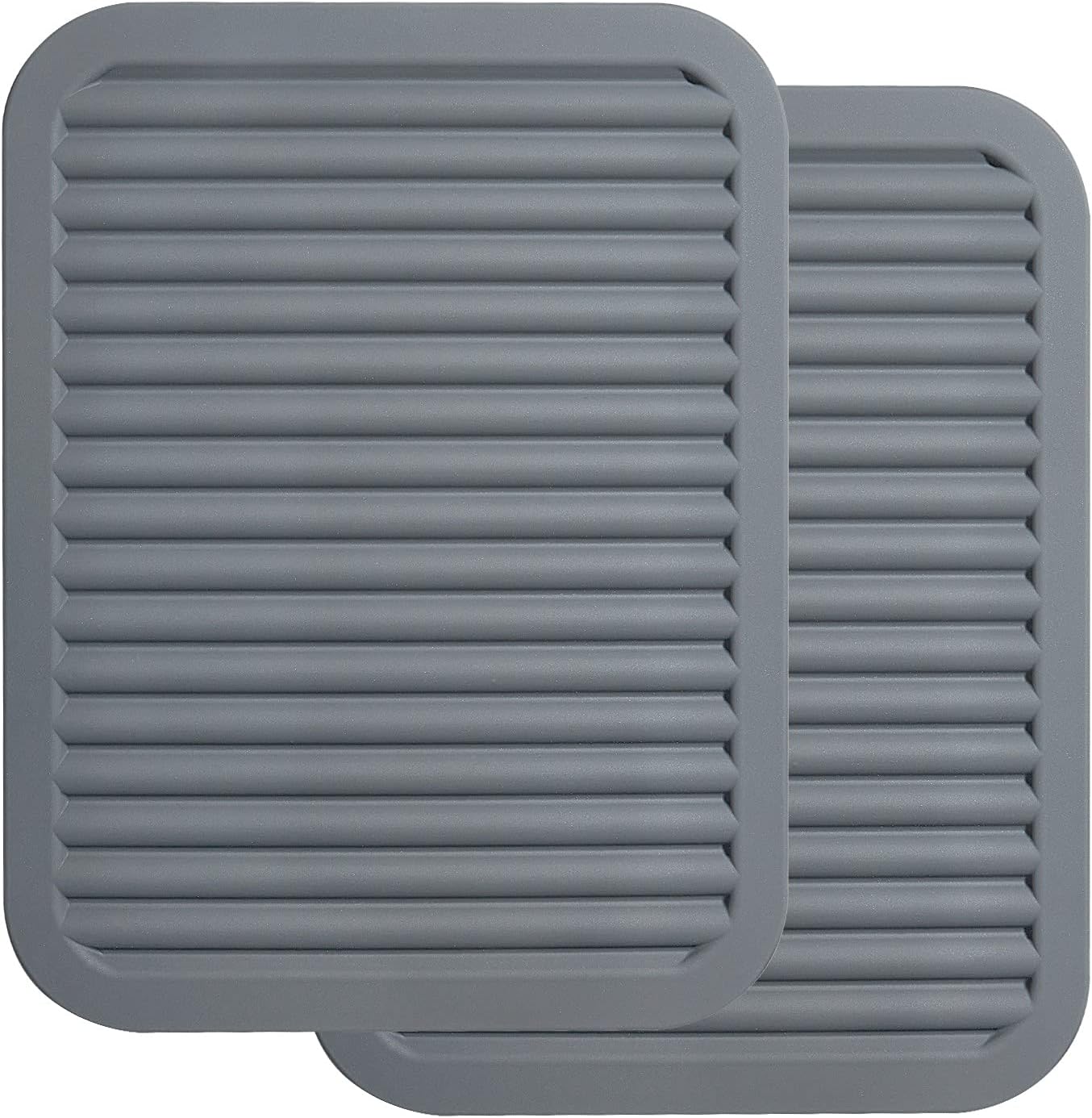 ME.FAN Silicone Trivets - 9" x 12" Silicone Potholder [2 Set ] Silicone Pot Holders - Spoon Rest - Kitchen Table Mat - Hot Pads - Large Coasters (Deep Gary)