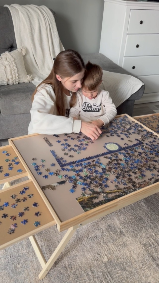 Table à Puzzle G TALECO 1500 Pièces - 4 Tiroirs Pratique Avec Couvercle Protecteur 87x67cm
