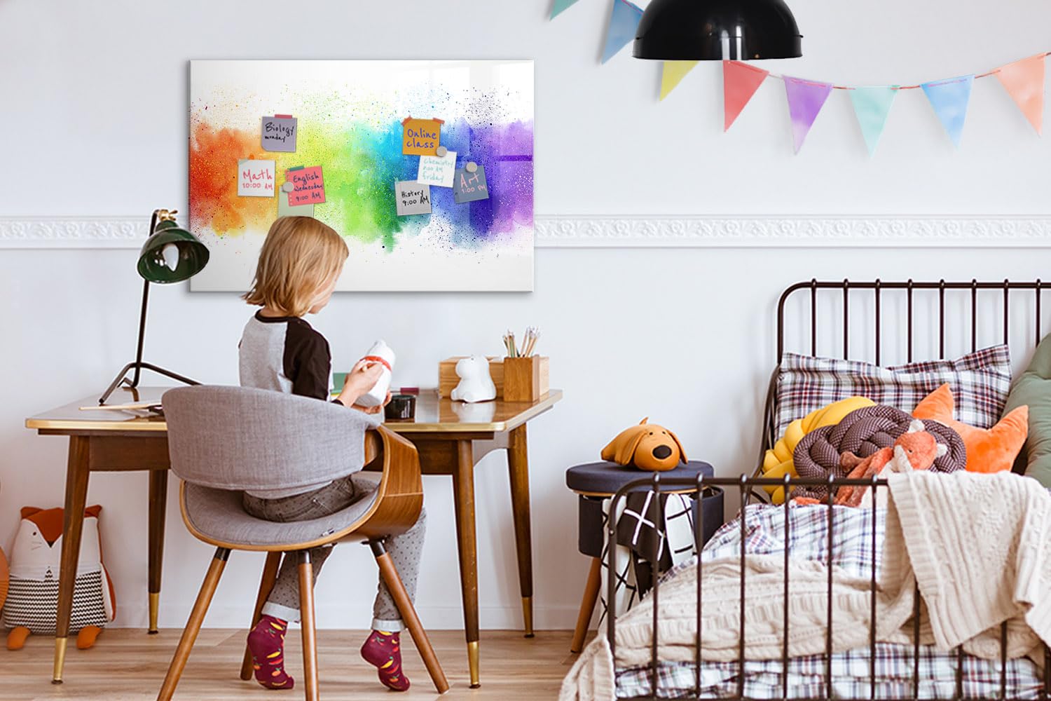 Tableau blanc en verre 90x60 cm | Arc-en-ciel abstrait