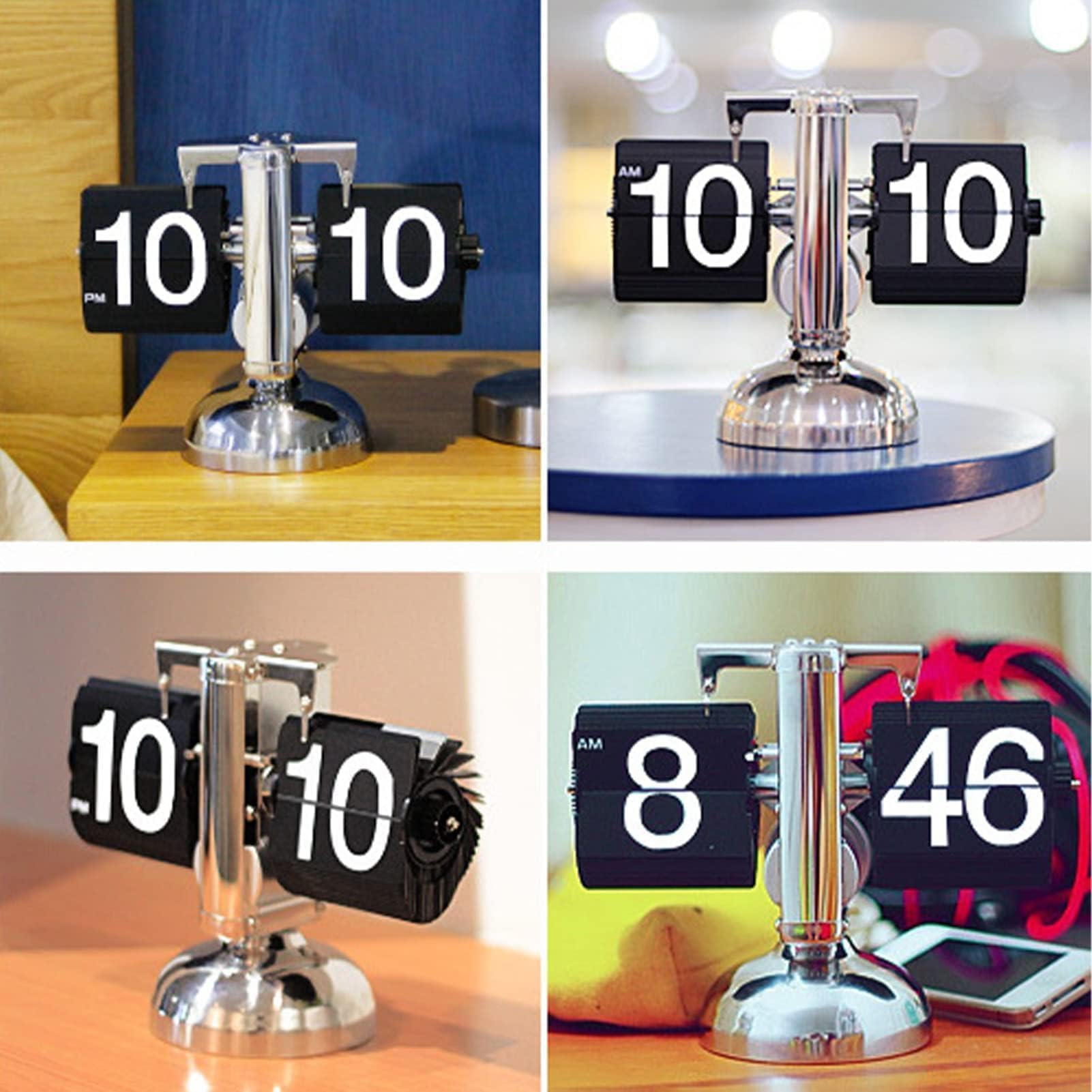 Orologio a fogli mobili, mini orologio retrò Orologio da tavolo a fogli mobili automatico Calendario digitale Orologio da tavolo freddo Orologio meccanico per l'arredamento della (Nero)