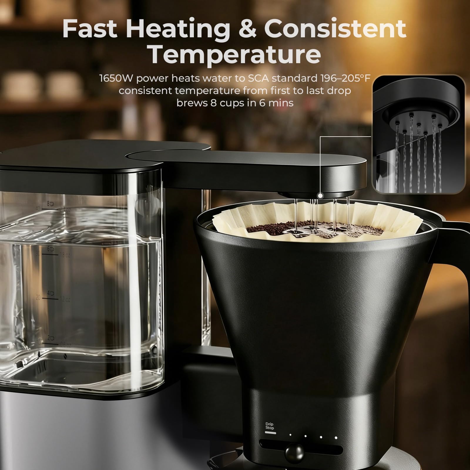Kismile 8 Cup Drip Coffee Maker, SCA Certified Hot & Cold Brew Coffee Machine, Fast Heating to 197–205℉, 40 Min Keep Warm, Adjustable Flow Control, Easy to Clean