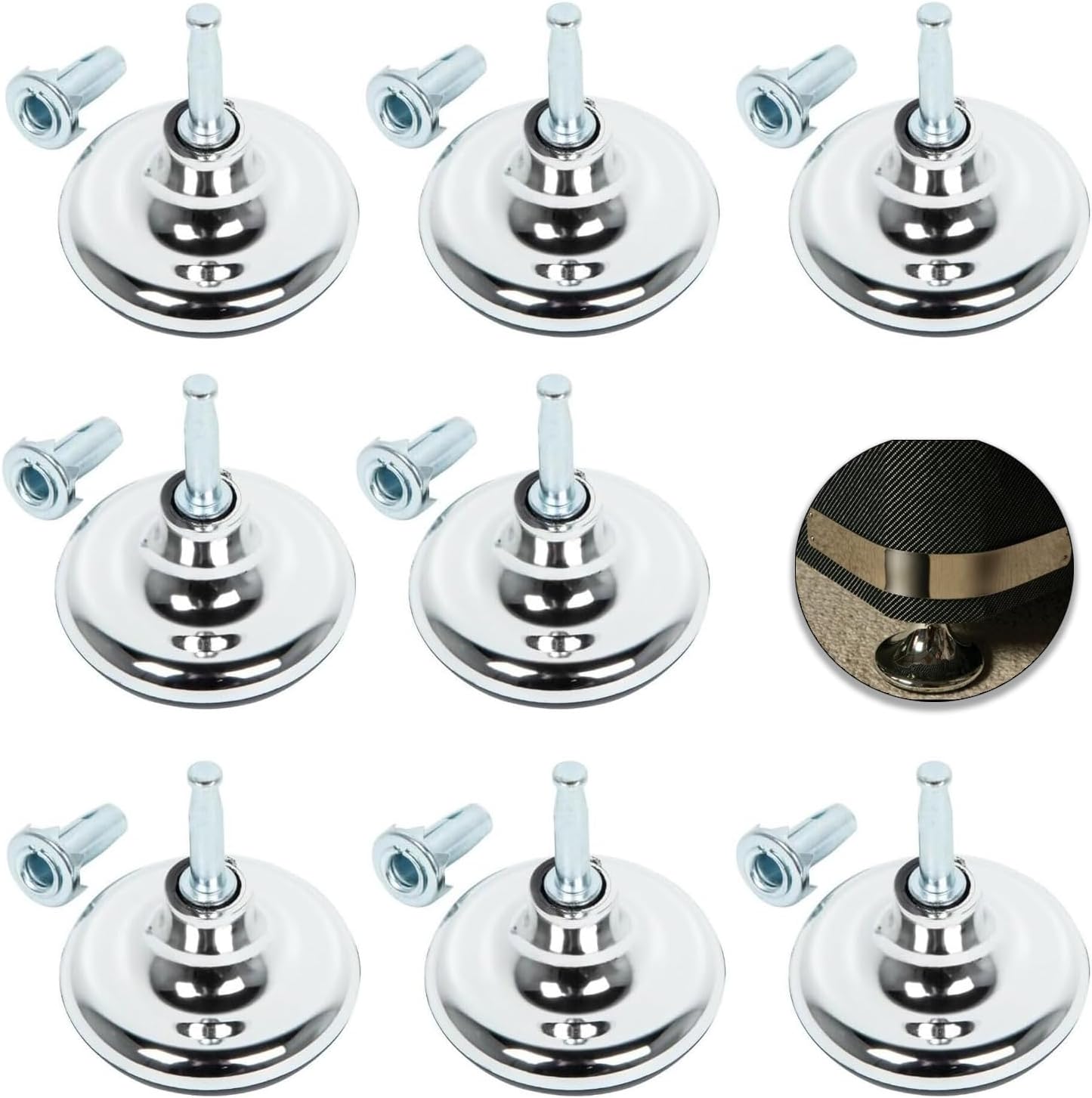 8x Chrome Castor Gliders Premium Quality AntiSlip Bell Glides with