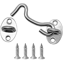 4 Pack 3" Hook and Eye Gate Latch, Stainless Steel Rust-Resistant Barn Door Lock Cabin Hooks for Gate Shutters Window Slide Barn Shed Cabinet Bathroom, with 16pcs Screw,Silver