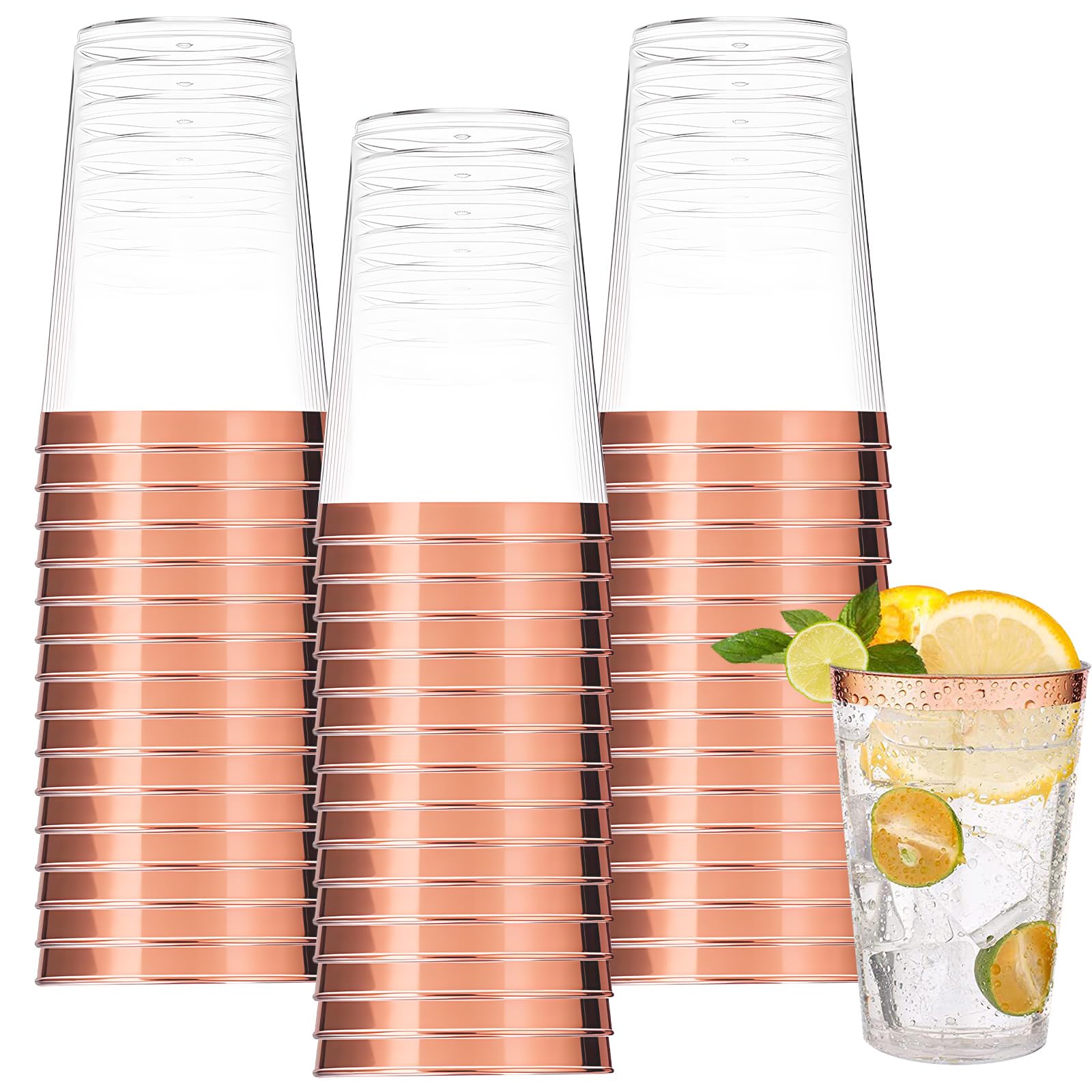 Gobelets mariage or rose de 300ml en plastique rigide pour cocktail chic