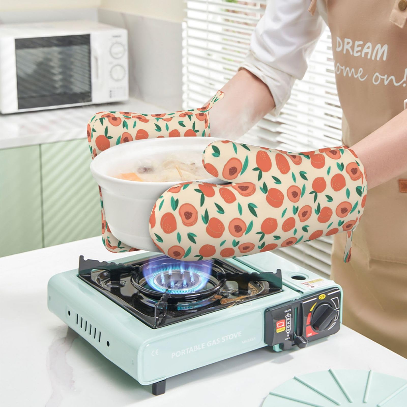 Sweet Summer - Juego de 4 manoplas de horno y estantes para