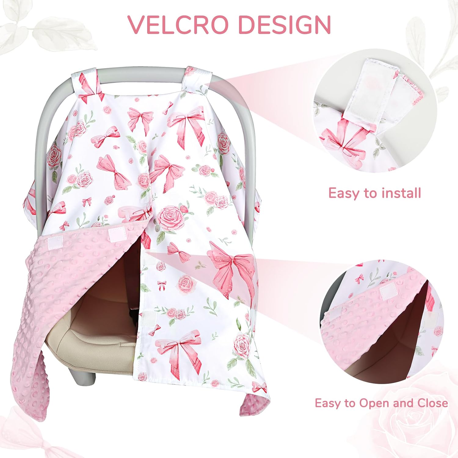 Baby Car Seat Cover, Peekaboo Opening Car Seat Canopy for Baby Girls Boys, Nursing Pillow Cover, Ultra Soft Breastfeeding Pillow Covers for Newborn Baby Boys and Girls, 1 Pillowcase Only (Pink Rose)