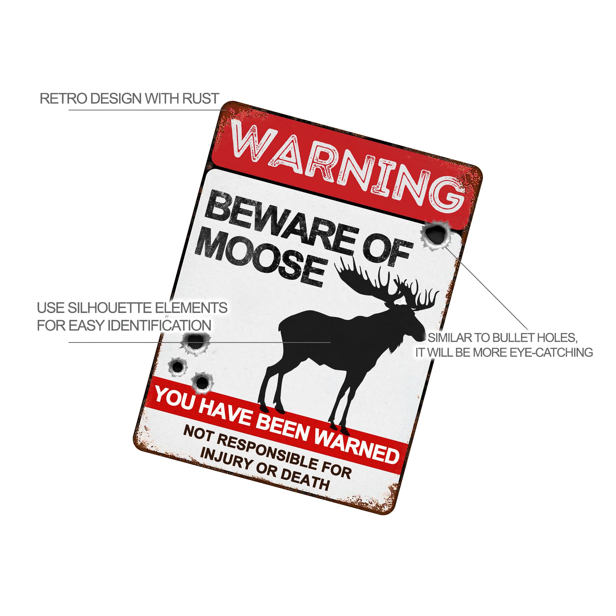 Beware of Elch Schilder 20,3 x 30,5 cm Vintage Metall Warnschilder über Elch Aktivitätsbereiche für Outdoor Zäune Hof Garten