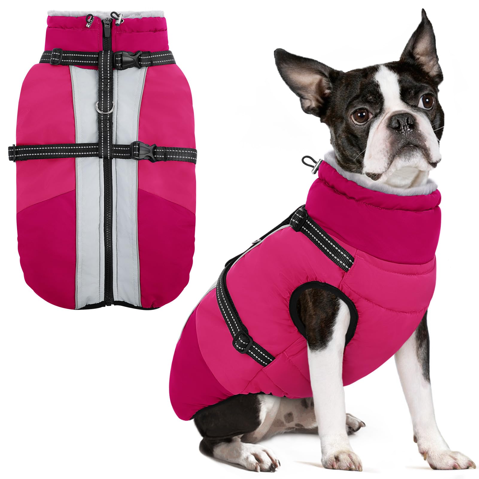 SUNFURA Chaqueta para perro pequeño con arnés integrado, chaqueta cálida para perro con cierre, chaqueta reflectante de invierno para perros pequeños, Schnauzer, Yorkshire