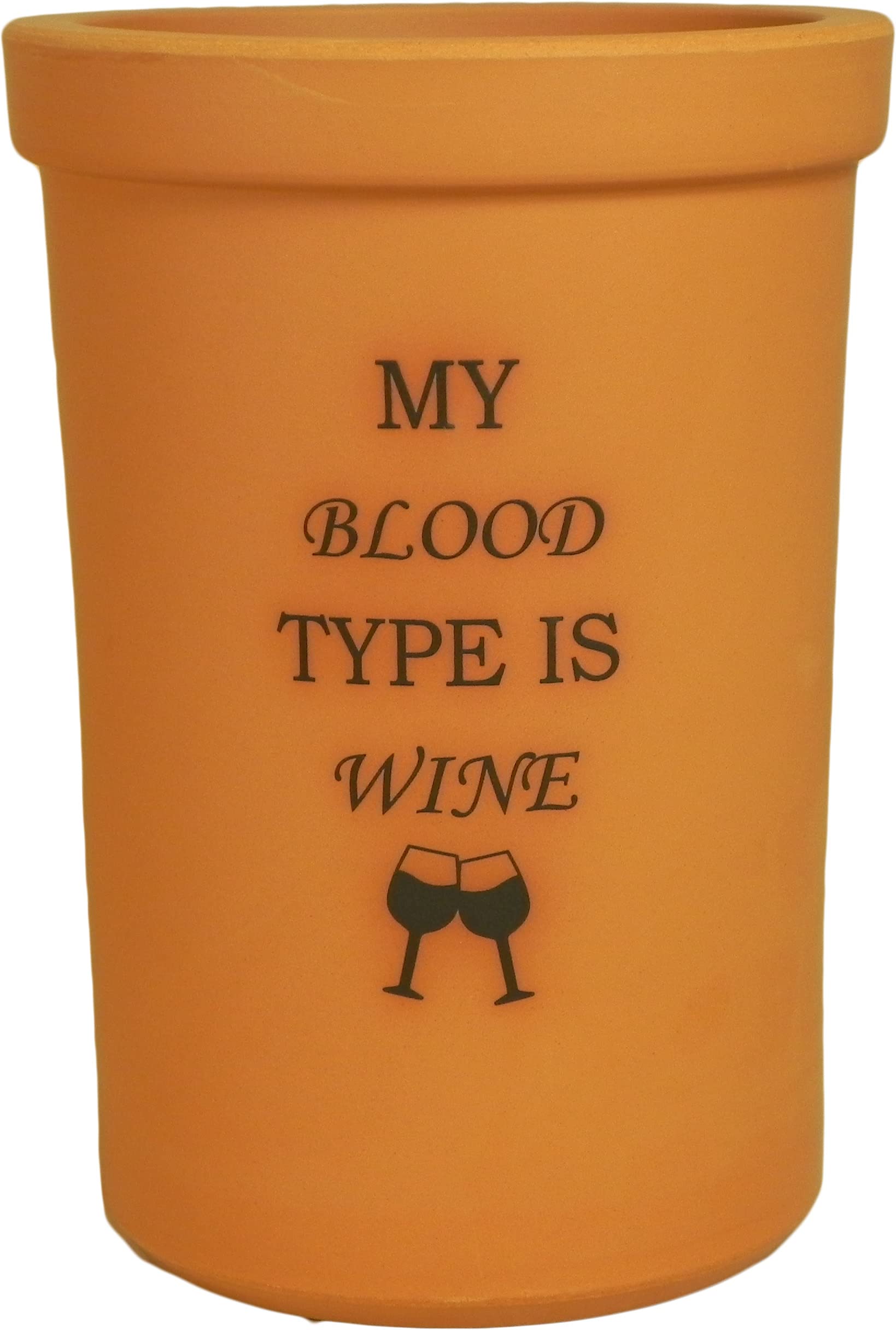 Terracotta winecooler, Made in England, My Blood Type is Wine by Henry Watson.