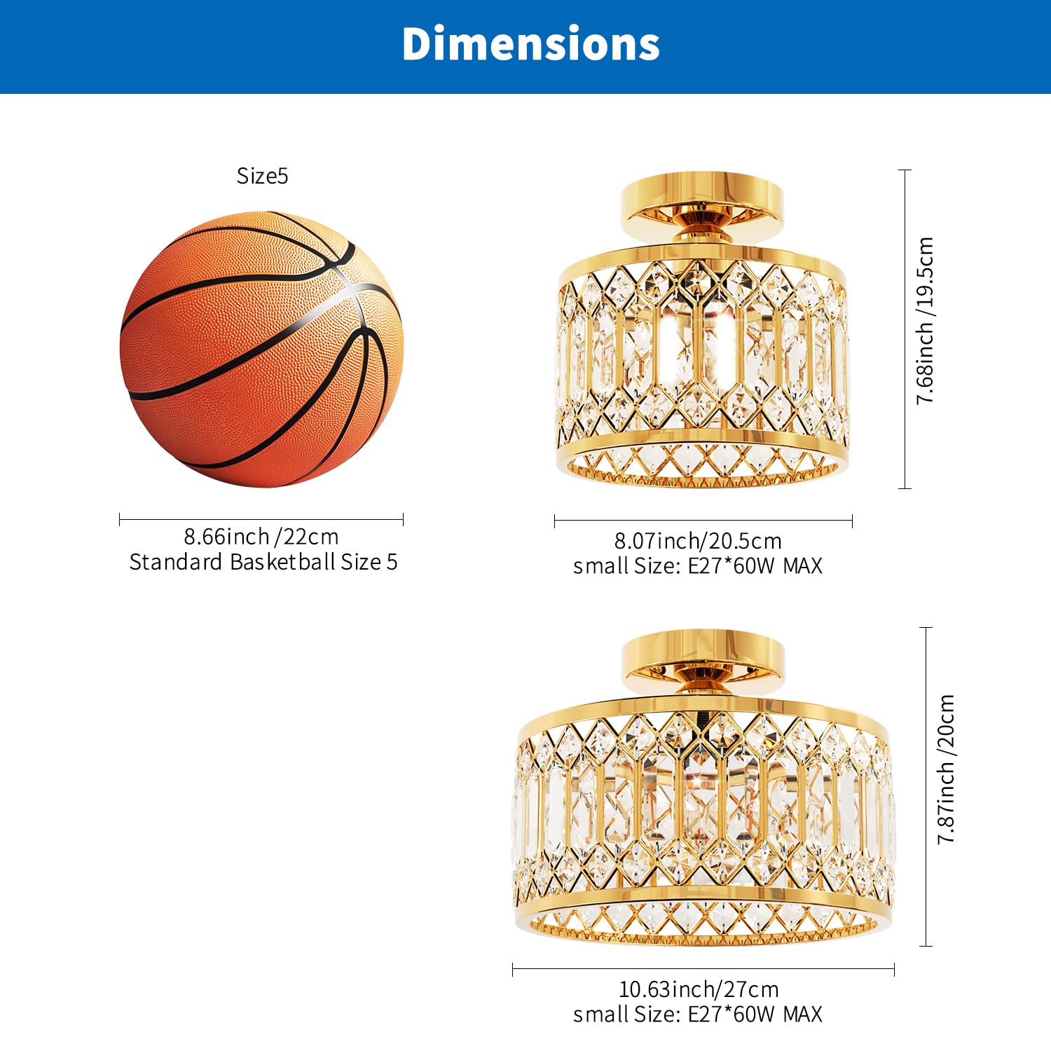 ANWIO Hallway Lights Ceiling,Ceiling Light Living Room,Kitchen Lights Ceiling,E27 Light Shade Lamp,Gold Chandelier,Morden Crystal Lounge Light Ceilings (LAMP DIAM 20.5CM) - Image 2