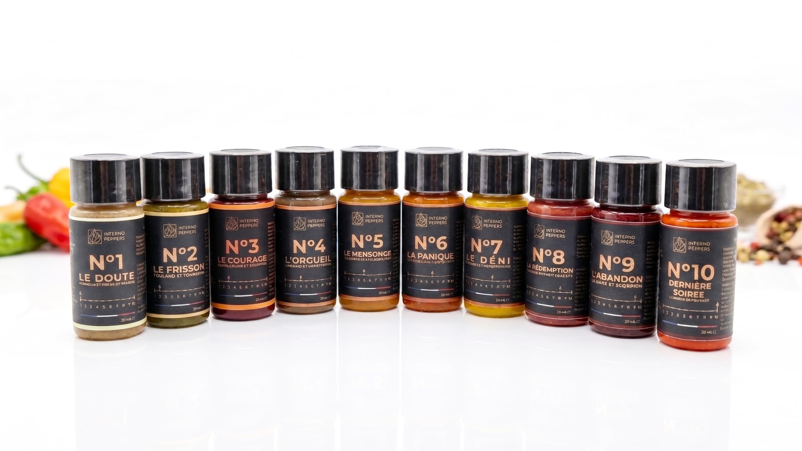 Pack 10 Sauces Piquantes avec 10 Jeux - Défi Pimenté entre Amis | 10 sauces piquantes de 0 à 1500000 Scoville