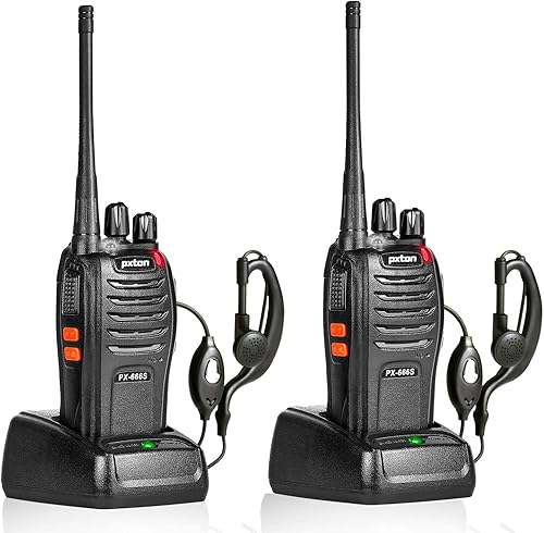 pxton walkie talkies, 666S walkie talkies para adultos de largo alcance recargable con auriculares y batería de iones de litio, radios de 2 vías