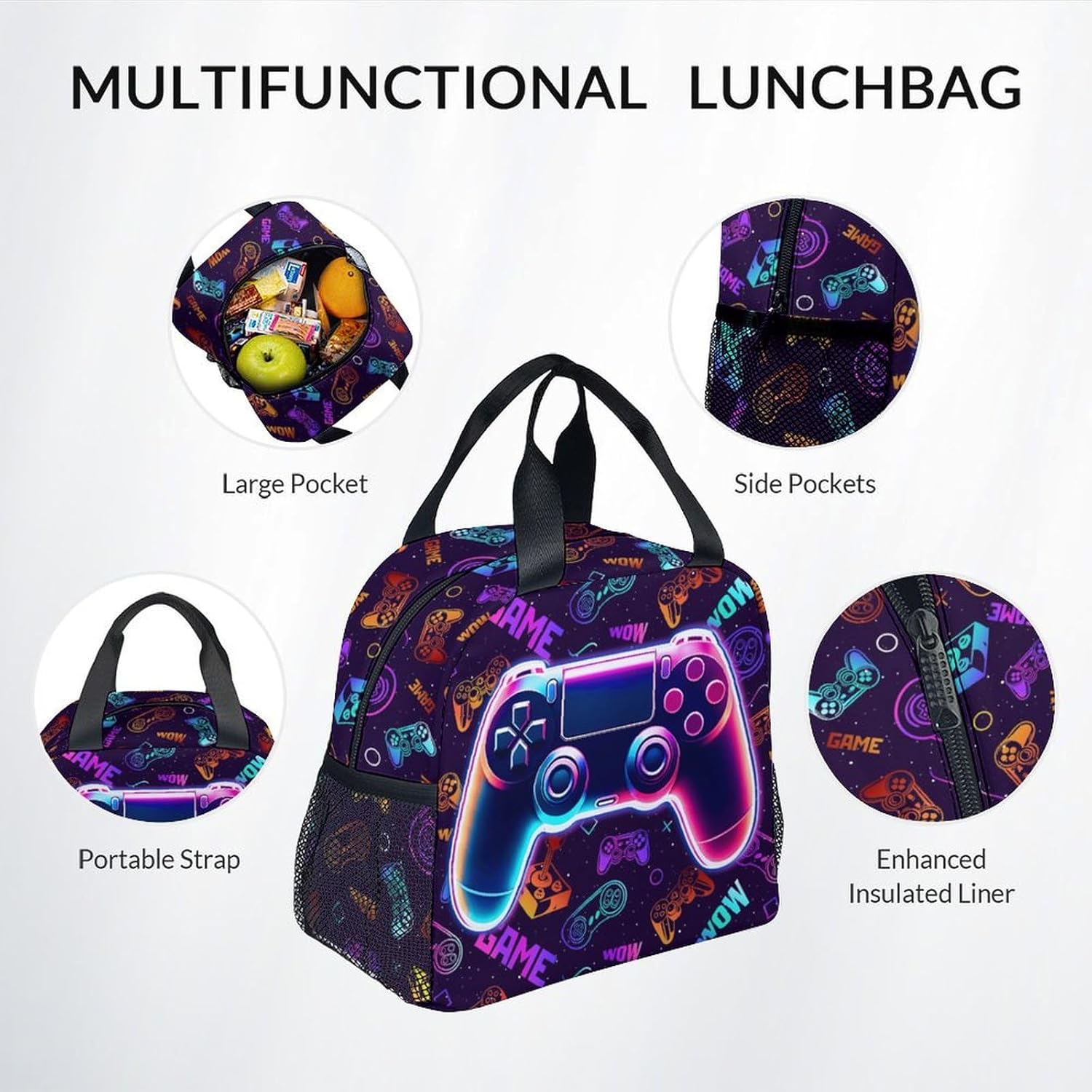Kids Backpack with Lunch Bag and Pencil - 17 Inch Gamer Backpack Set for Boys Girls - Cool Gaming School Bag for Primary Middle - Image 5