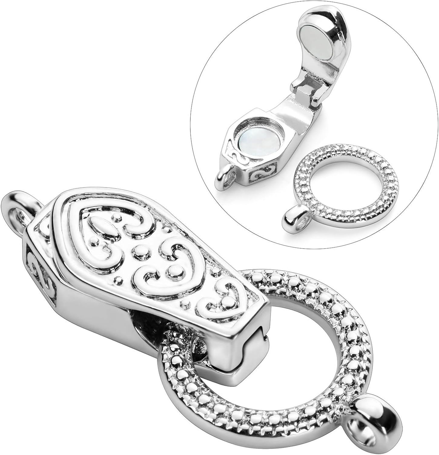 OHINGLT Fold Over Magnetic Necklace Clasps and Closures 18K Gold and Silver Plated Brass with Loop Magnet Converter for DIY Bracelet Jewelry Making