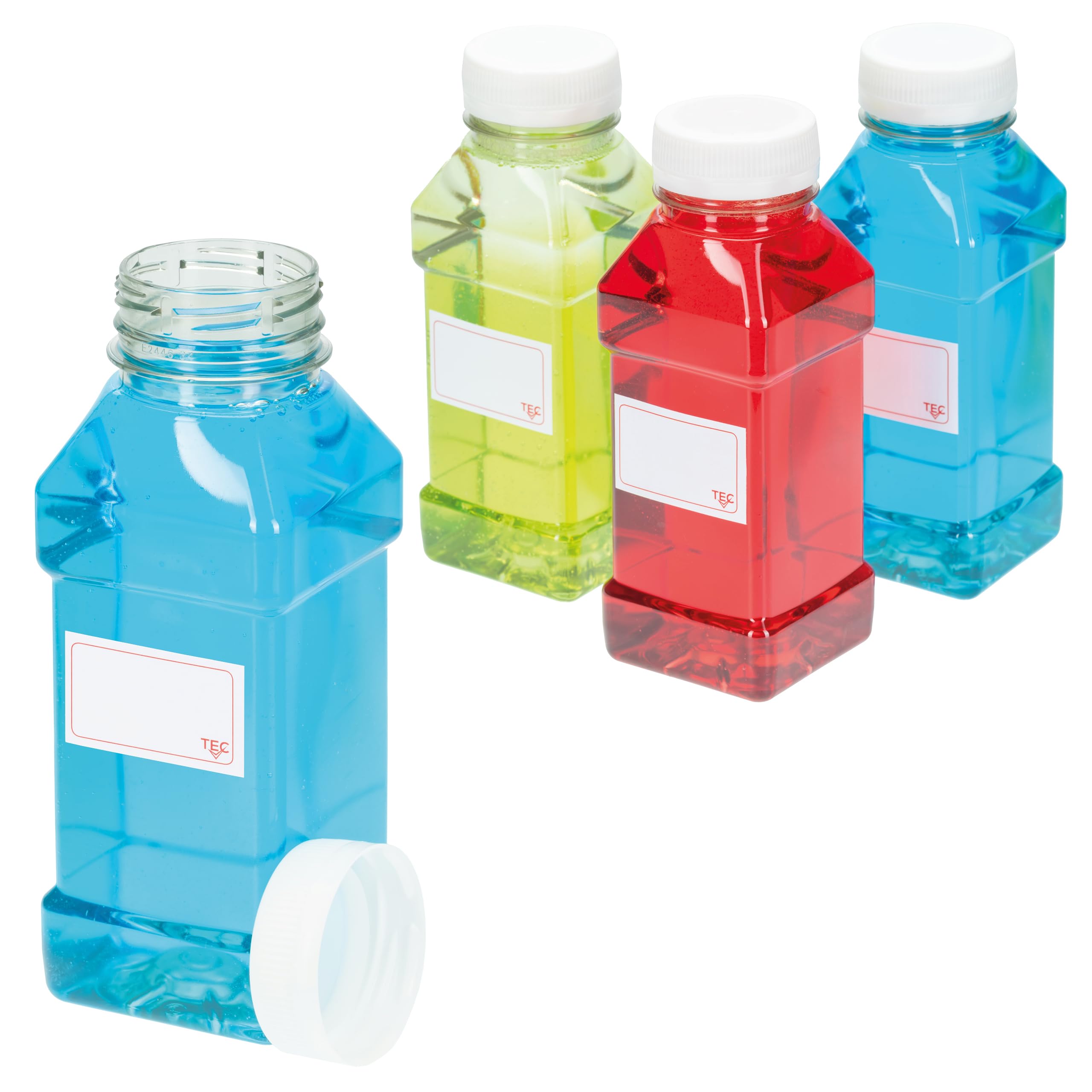 TEC Juice Bottles 500ml with Lids Plastic Empty Clear PET Small Mini Drink Reusable for Fridge Suitable for Kids Adults Water Milk Lunchboxes Juicing Pack Multipack in Bulk Packs (18)