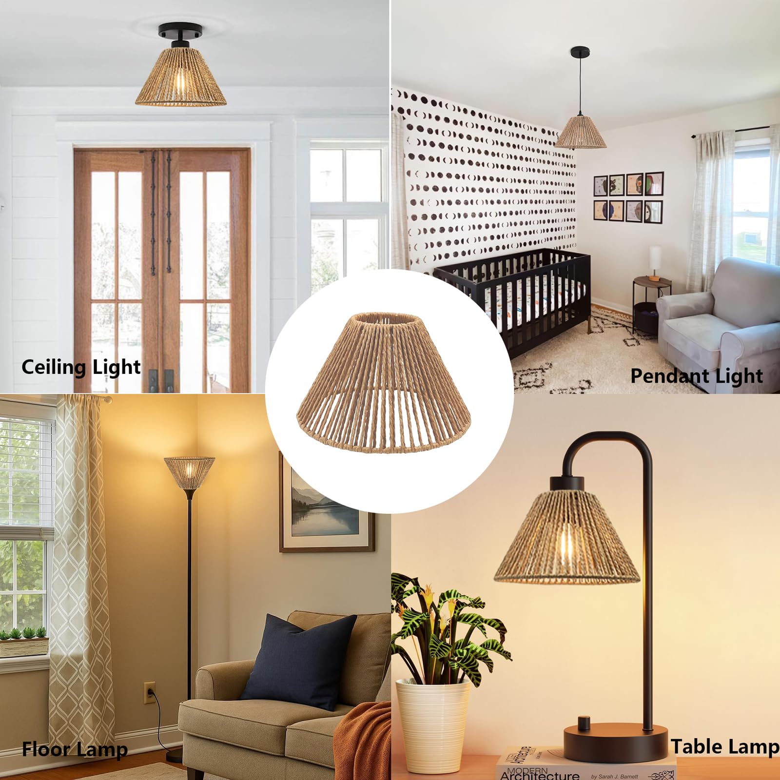 Confezione da 3 paralumi boho in rattan – paralume a cesto per lampada a sospensione con portalampada E27 – cesto lampada – 20 cm