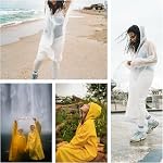 Womens Raincoats Waterproof EVA Long Rain Poncho with Hood Portable Lightweight Outdoor Rain Coats for Hiking Camping