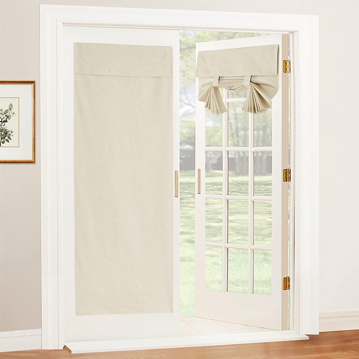 RYB HOME Door Window Curtains 69 inches, 100% Blackout Natural Linen Blended Privacy French Glass Door Window Curtain/Shade with White Layer Coating, W26 x L69, Beige, 1 Panel Beige 26"W x 69"L (Pack of 1)