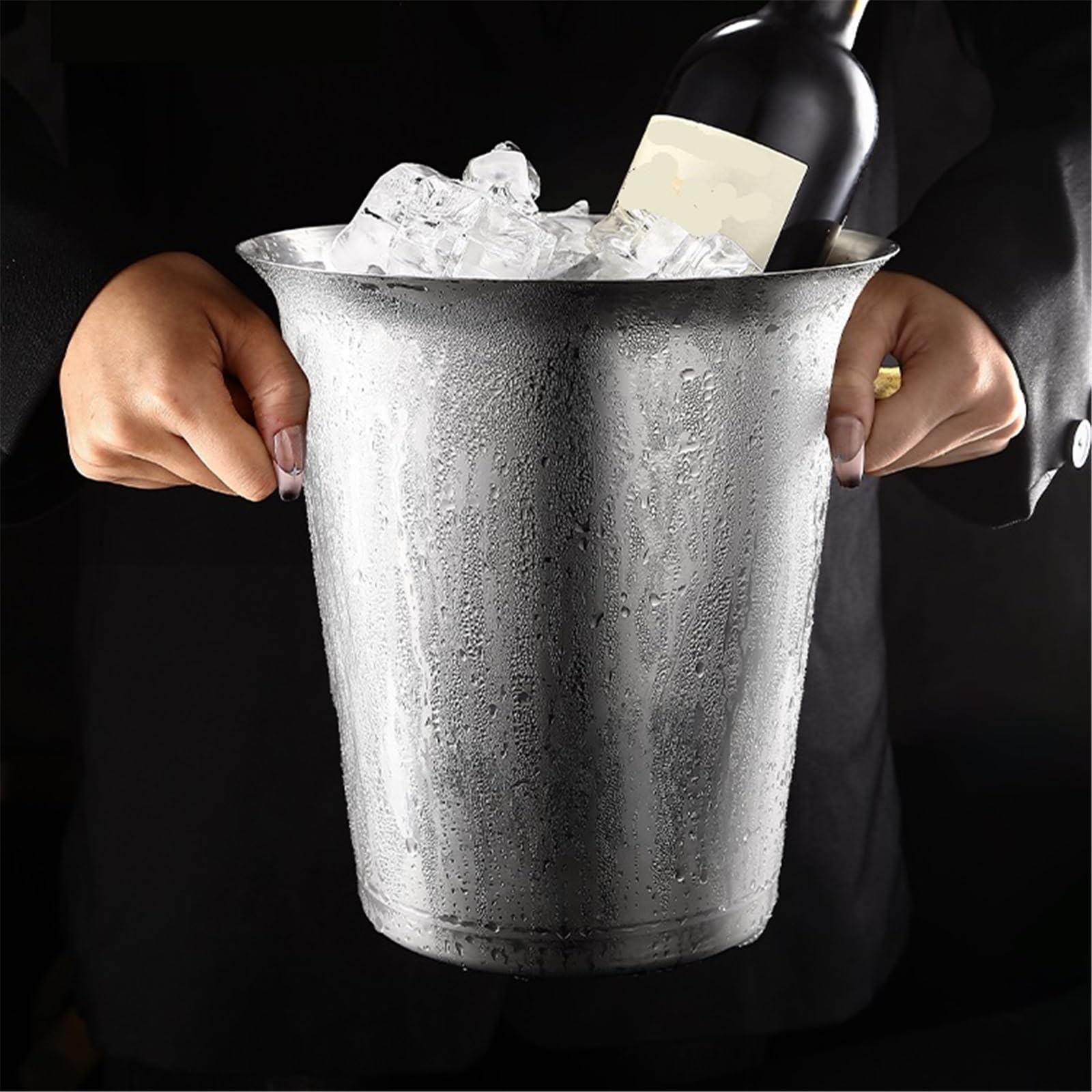 Cubo de Hielo Cubitera de Acero Inoxidable 5 l for champán, Ideal for Fiestas navideñas y Bares al Aire Libre Cubo de Hielo frío para Barra(Gold)